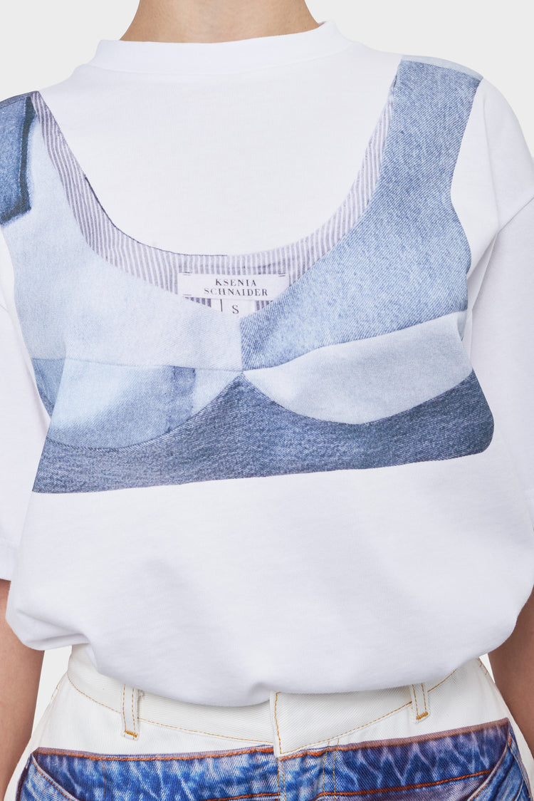 T-SHIRT WITH AUGMENTED DENIM TOP white