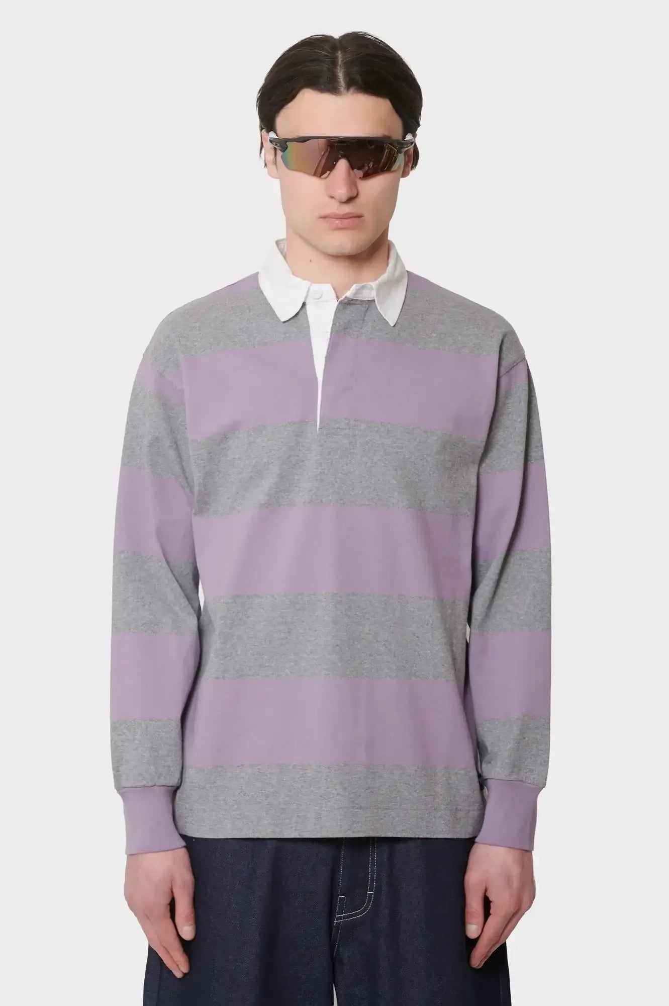 meskie#@Bluza LANGDON RUGBY SHIRT szara-różowa