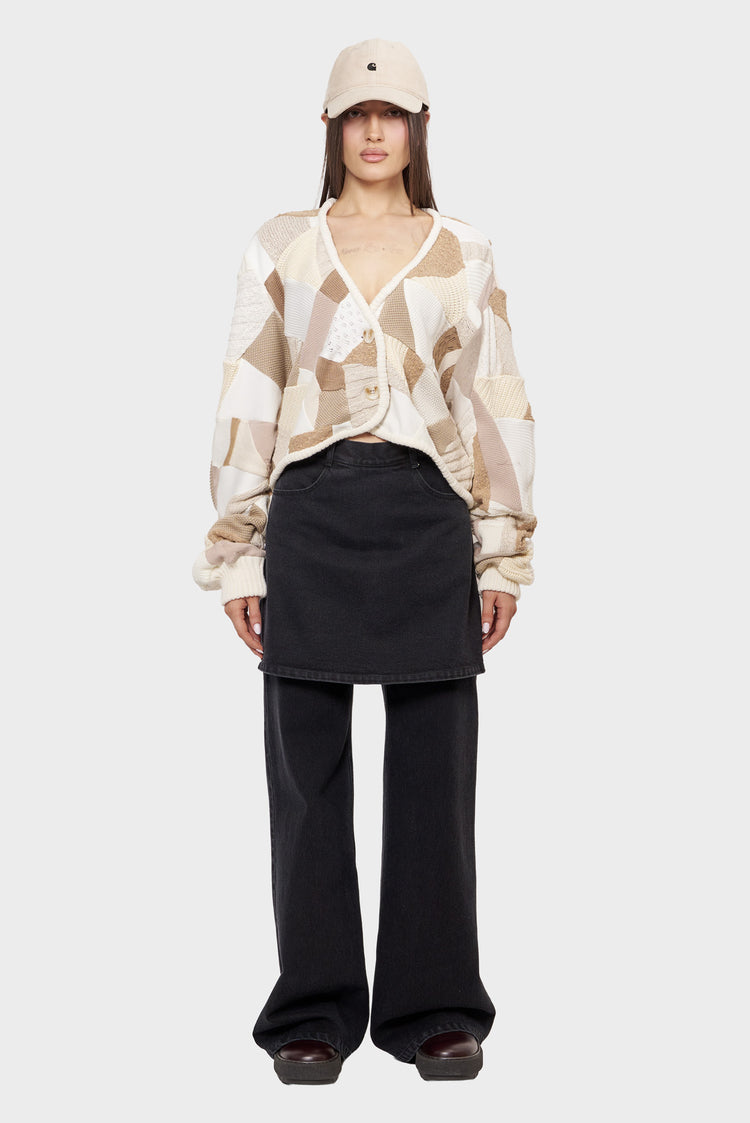 Sweter CROPPED PATCHWORK beżowy