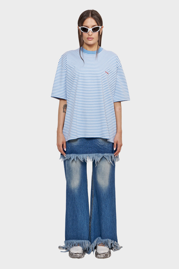 FRINGED pants navy blue