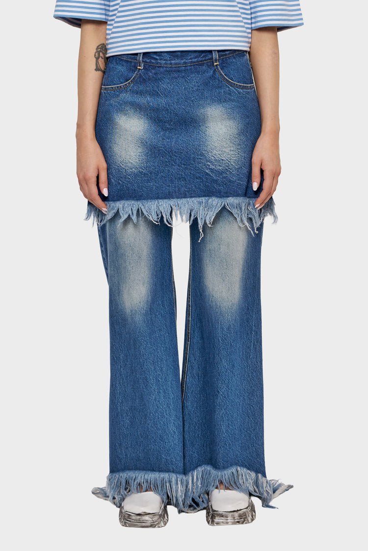 FRINGED pants navy blue