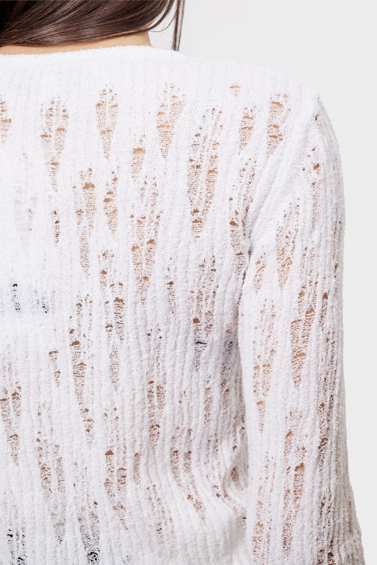 Longsleeve DISTRESSED KNITTED white