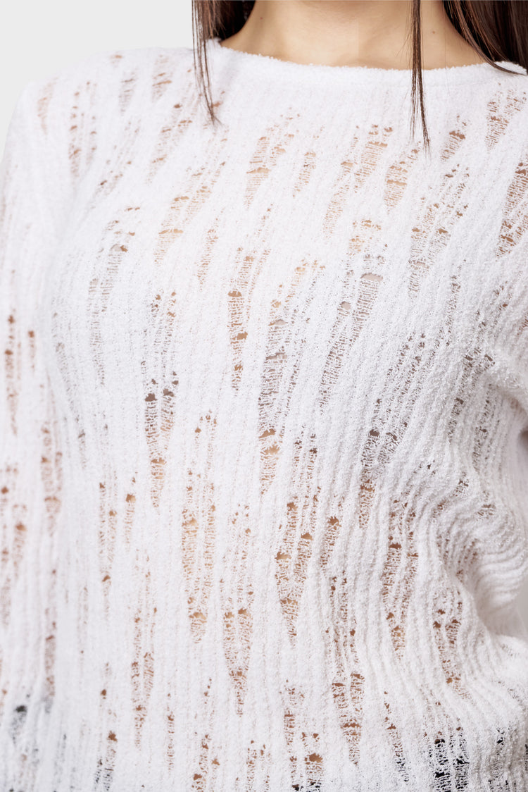 Longsleeve DISTRESSED KNITTED white