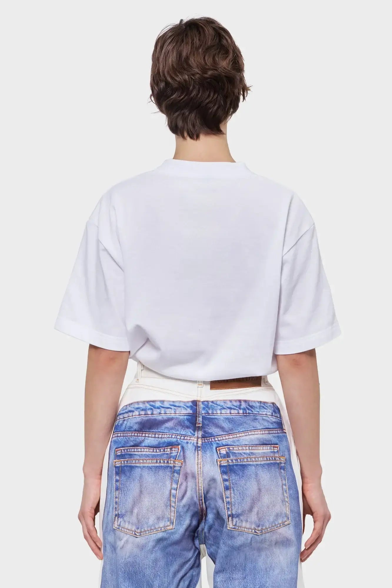 T-SHIRT WITH AUGMENTED DENIM TOP white
