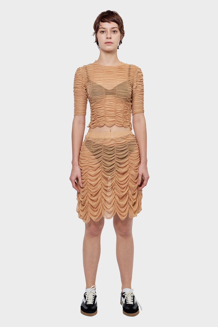 MESH DRAPE SKIRT beige