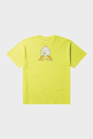 żółta koszulka z krótkim rękawem, nadruk kreskówkowy na plecach, moda streetwear