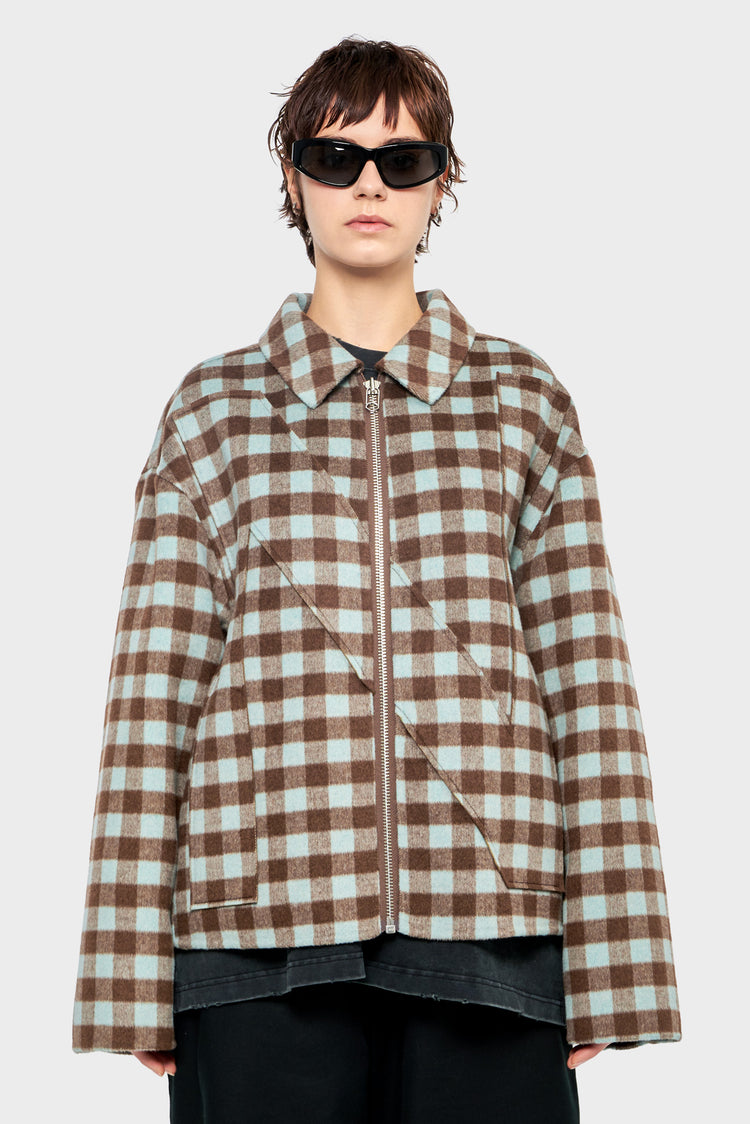 damskie#@Kurtka WOOL CHECK brązowa