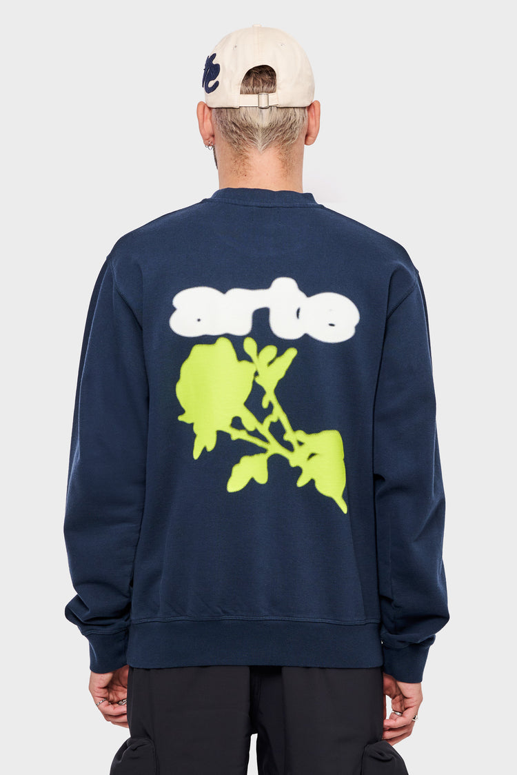 meskie#@Bluza BLUR FLOWER CREWNECK granatowa