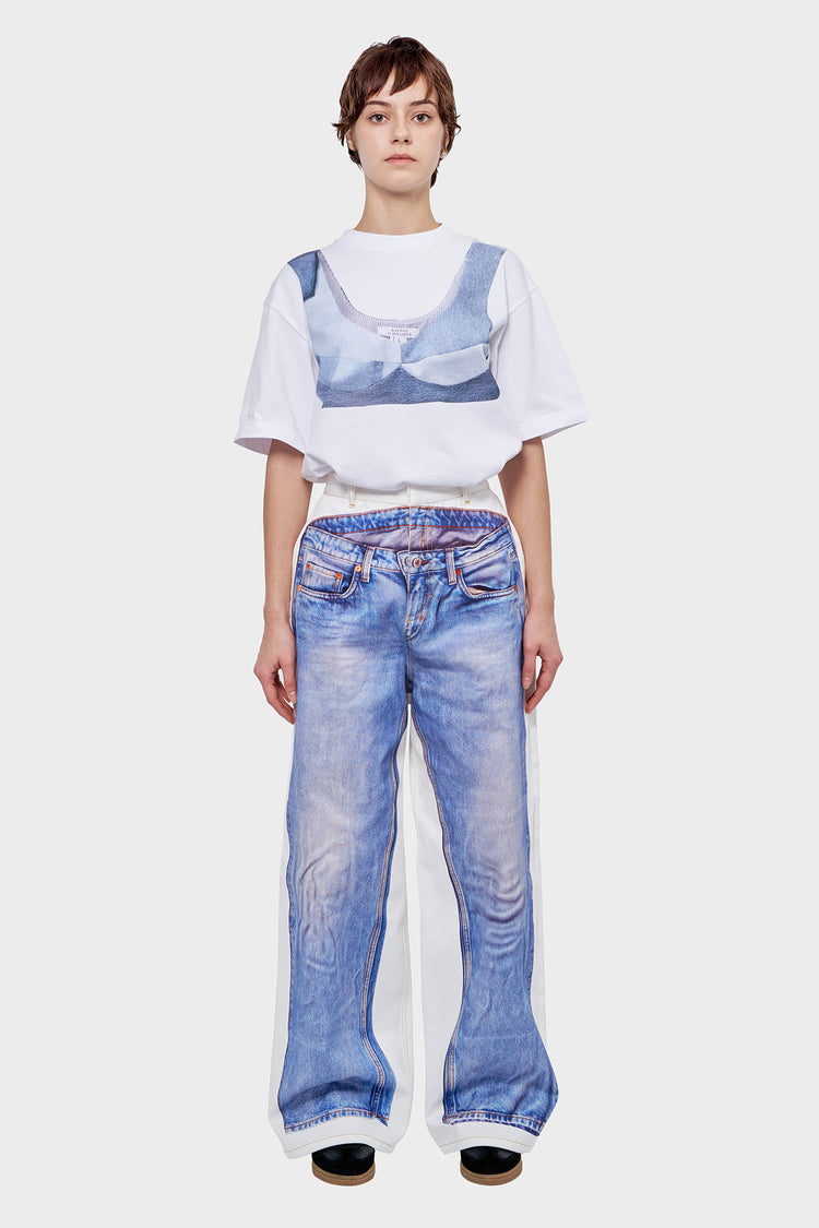 T-SHIRT WITH AUGMENTED DENIM TOP white