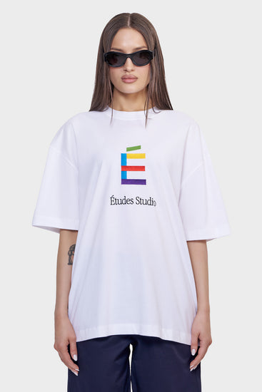 damskie#@Koszulka RELAX T-SHIRT RAINBOW E biała
