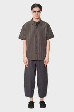 Koszula WASHED STRIPE SHORT SLEEVE SHIRT ciemno-brążowa