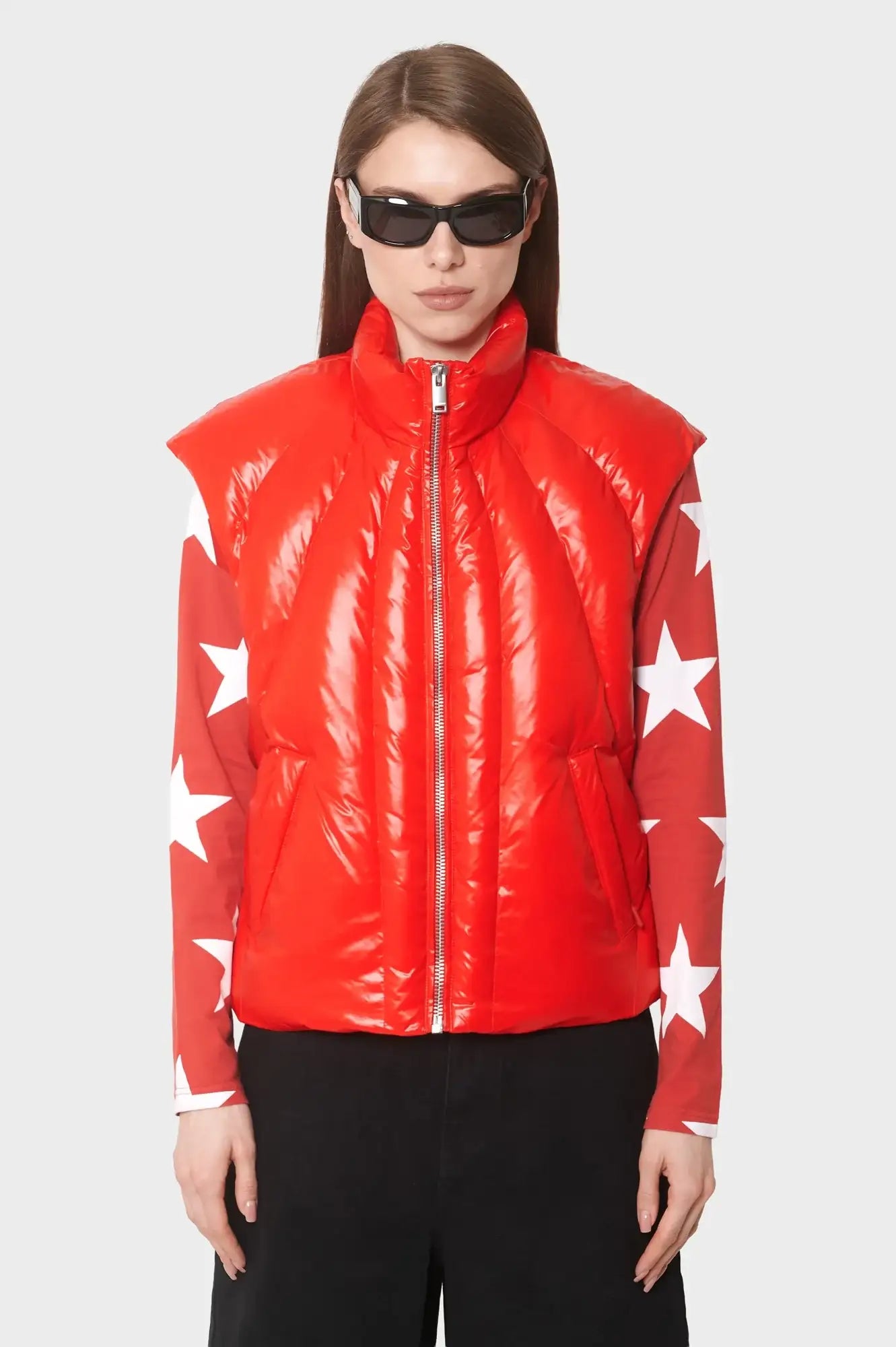damskie#@Kamizelka RETRO PADDED VEST czerwona