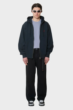 Bluza ONE POINT ZIP HOODED SWEATSHIRT wyprasowano-czarna