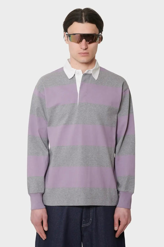 meskie#@Bluza LANGDON RUGBY SHIRT szara-różowa