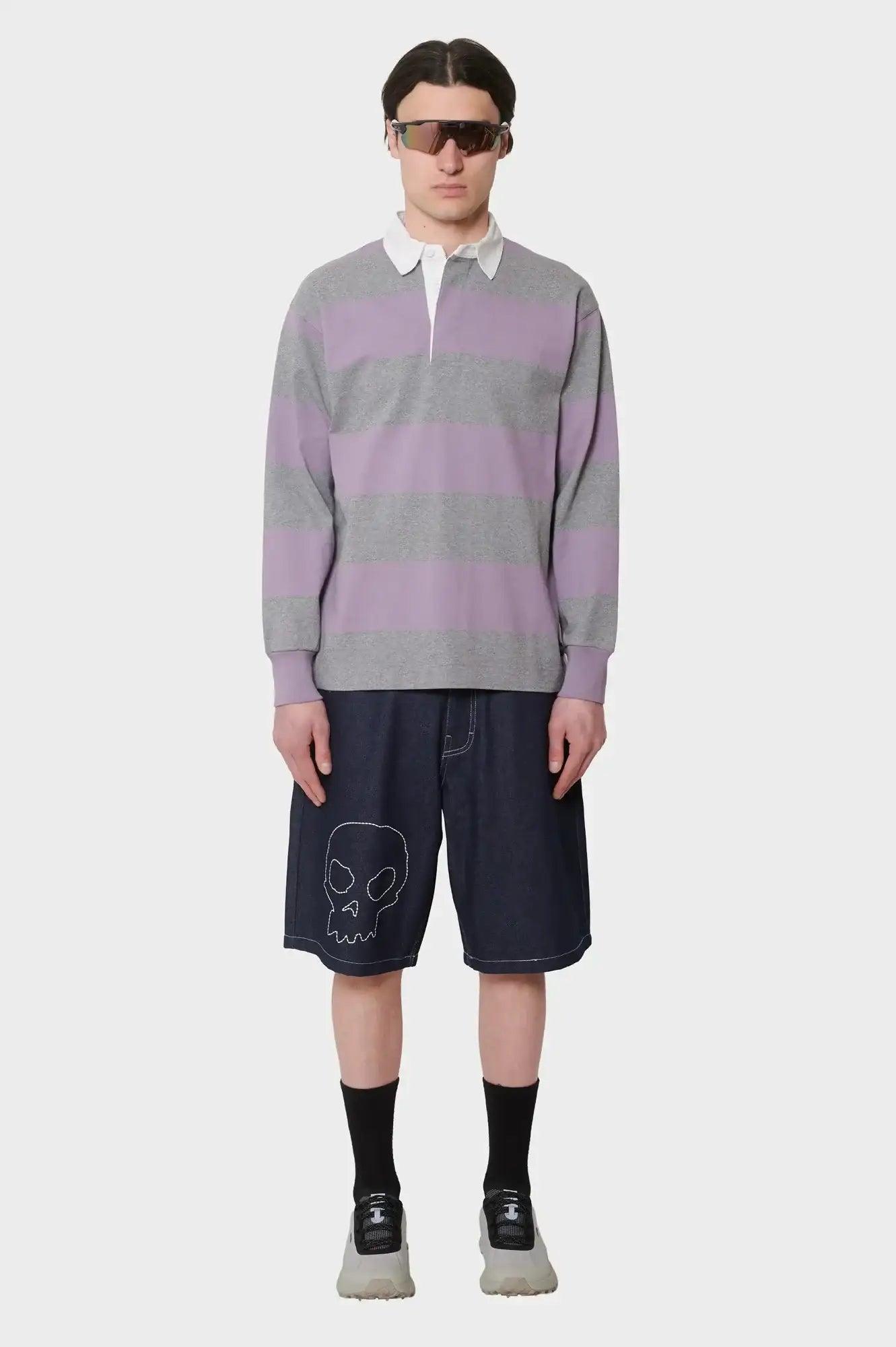 meskie#@Bluza LANGDON RUGBY SHIRT szara-różowa