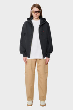 Bluza ONE POINT ZIP HOODED SWEATSHIRT wyprasowano-czarna