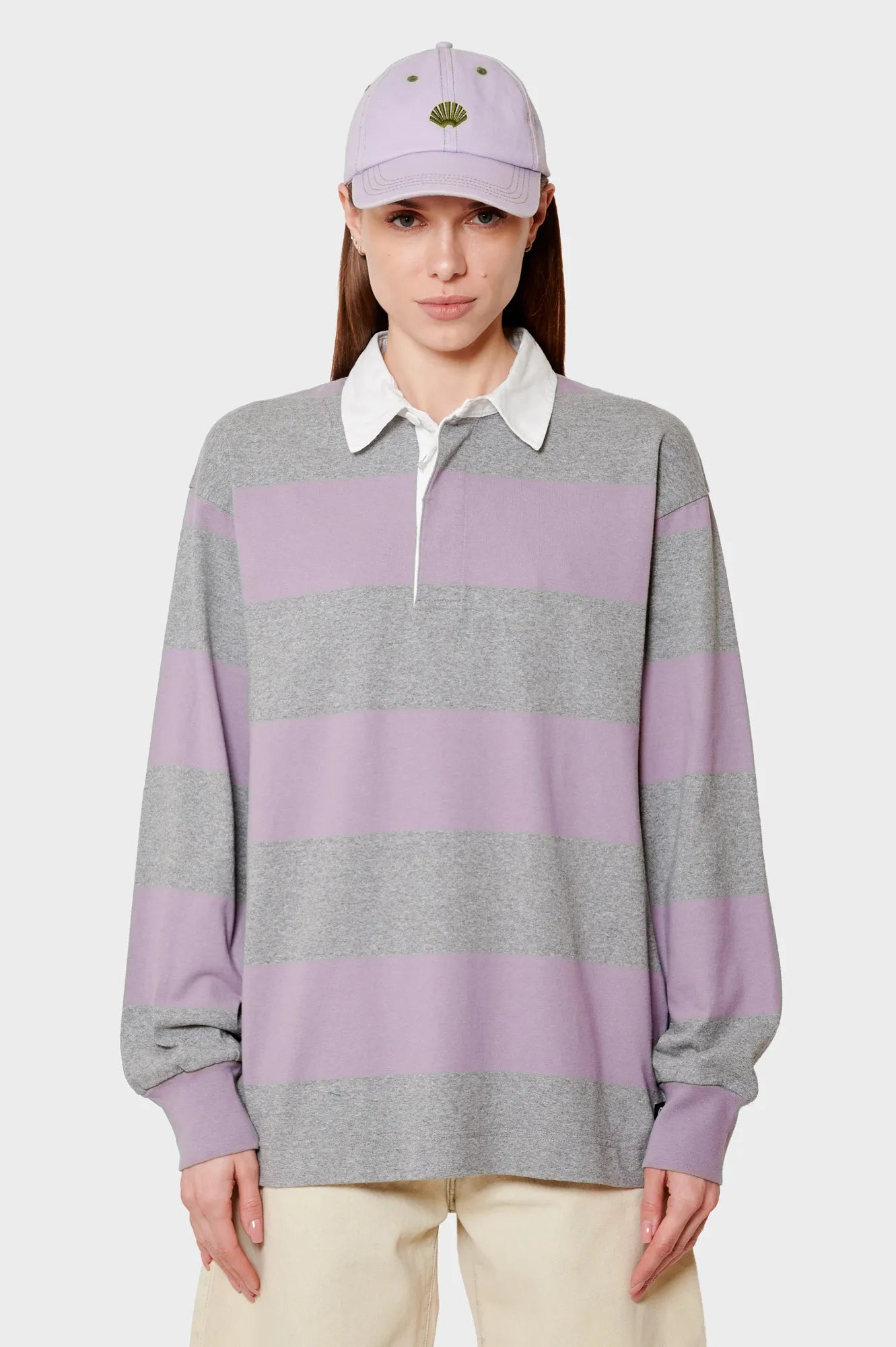 damskie#@Bluza LANGDON RUGBY SHIRT szara-różowa