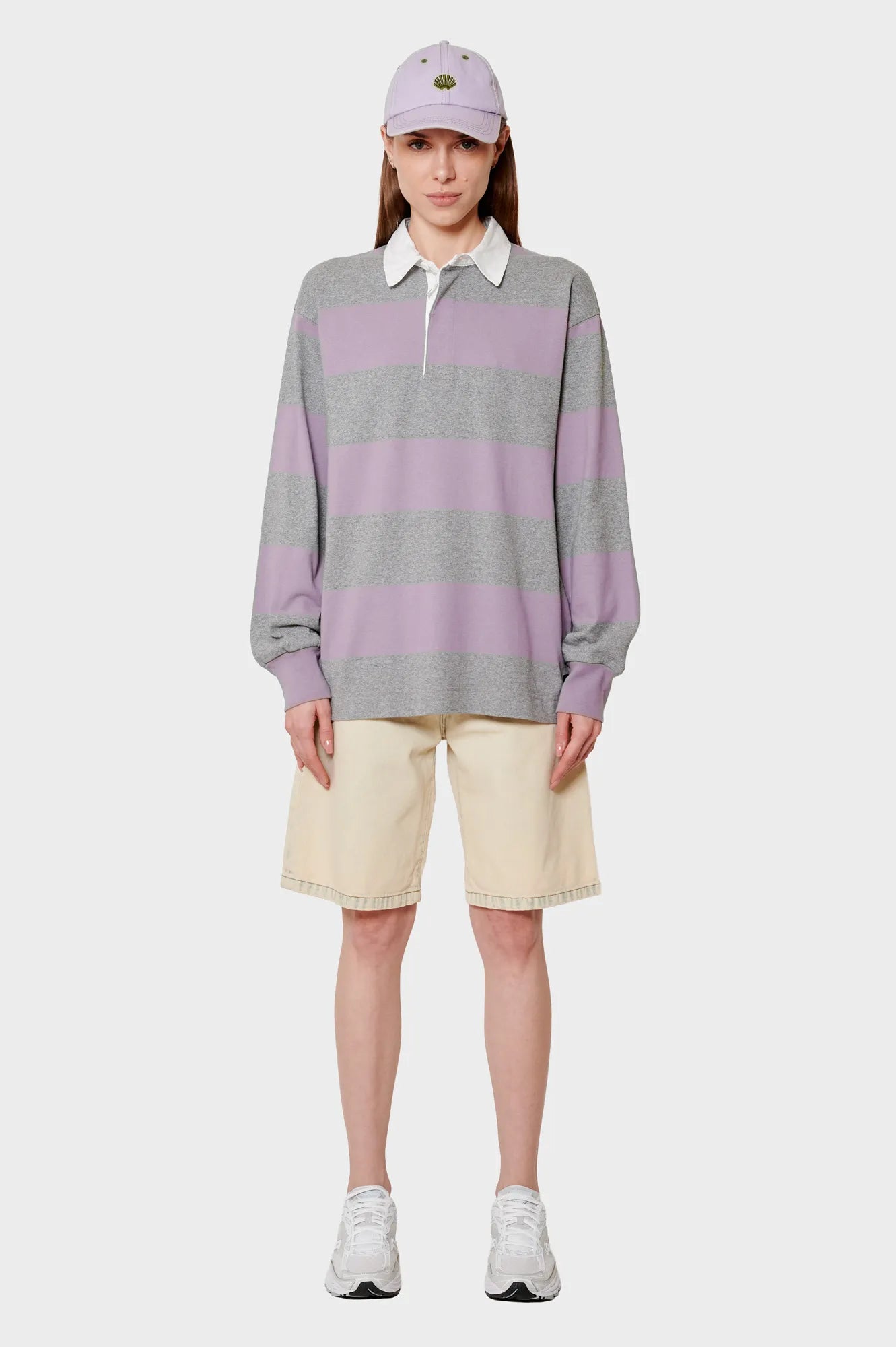 damskie#@Bluza LANGDON RUGBY SHIRT szara-różowa