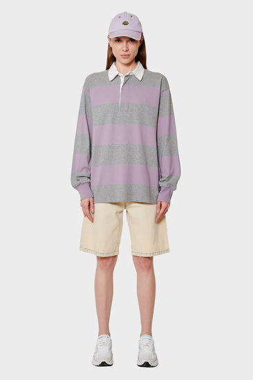 damskie#@Bluza LANGDON RUGBY SHIRT szara-różowa