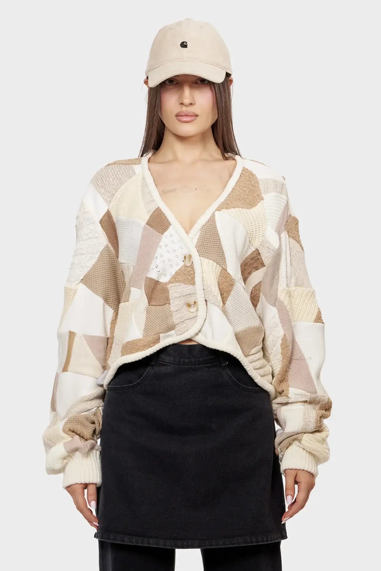 CROPPED PATCHWORK sweater beige