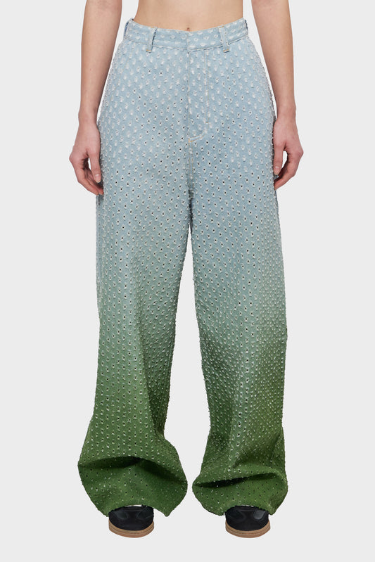 Spodnie PERFORATED JEANS jasnoniebieskie/zielone