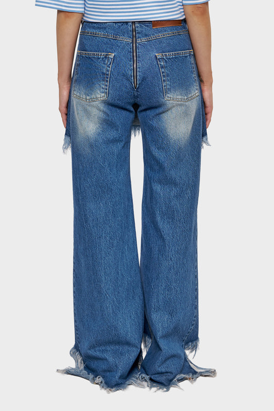FRINGED pants navy blue