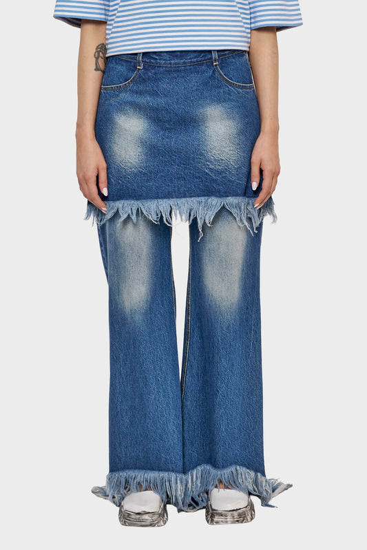 FRINGED pants navy blue