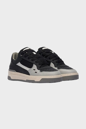 Czarno-szare sneakersy męskie z siateczką, sportowy design, gruba podeszwa