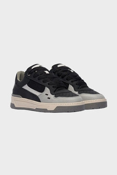 Czarno-szare sneakersy męskie z siateczką, sportowy design, gruba podeszwa