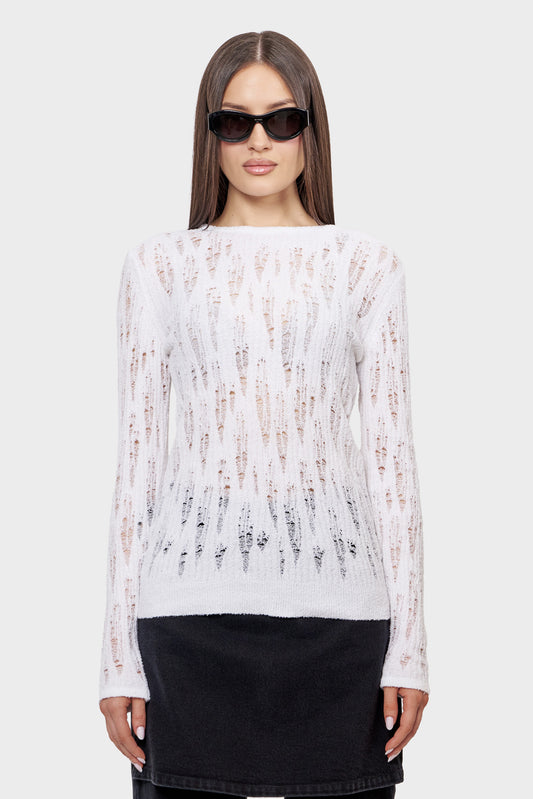 Longsleeve DISTRESSED KNITTED white