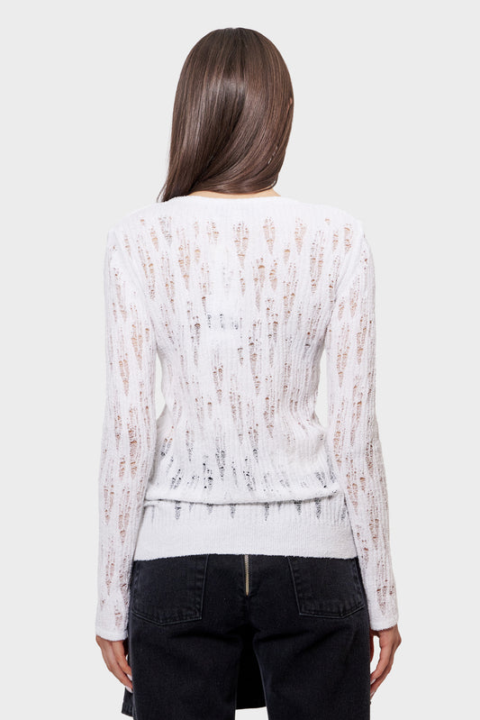 Longsleeve DISTRESSED KNITTED white