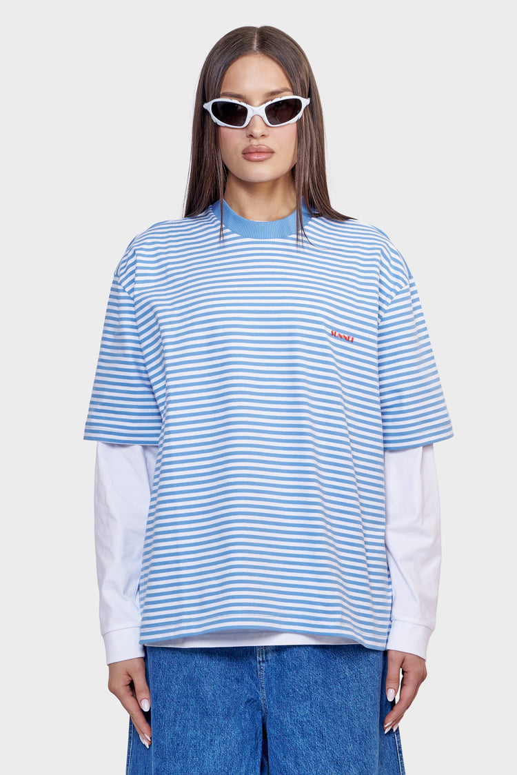 damskie#@Koszulka OVER T-SHIRT niebiesko-biała
