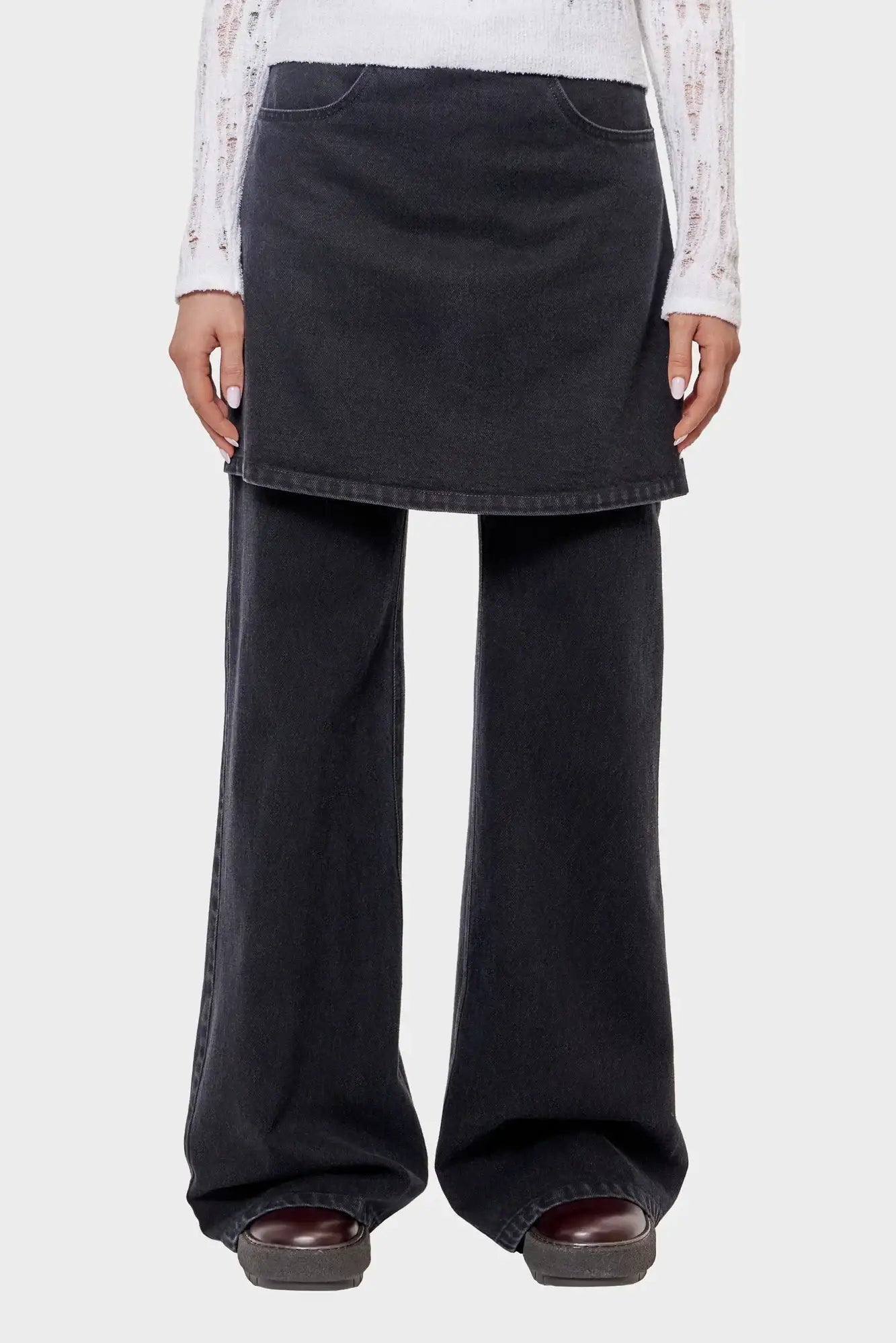 JEANS WITH SKIRT DETAIL black trousers