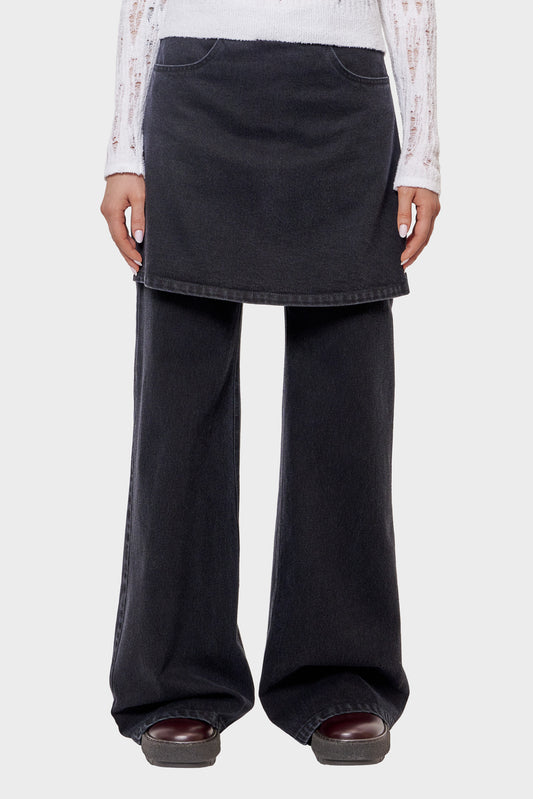 JEANS WITH SKIRT DETAIL black trousers