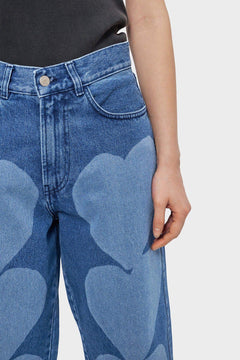 Jeansy damskie z wysokim stanem i wzorem serc, denim, moda streetwear