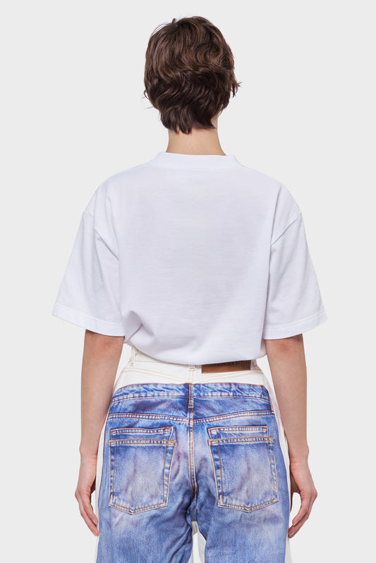 T-SHIRT WITH AUGMENTED DENIM TOP white