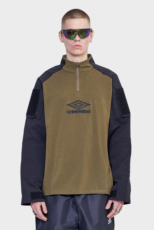 meskie#@Bluza TACTICAL HALF ZIP czarno/zielona