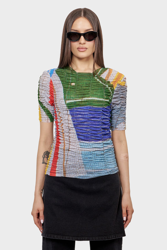 Draped Mosaic Top Multicolor