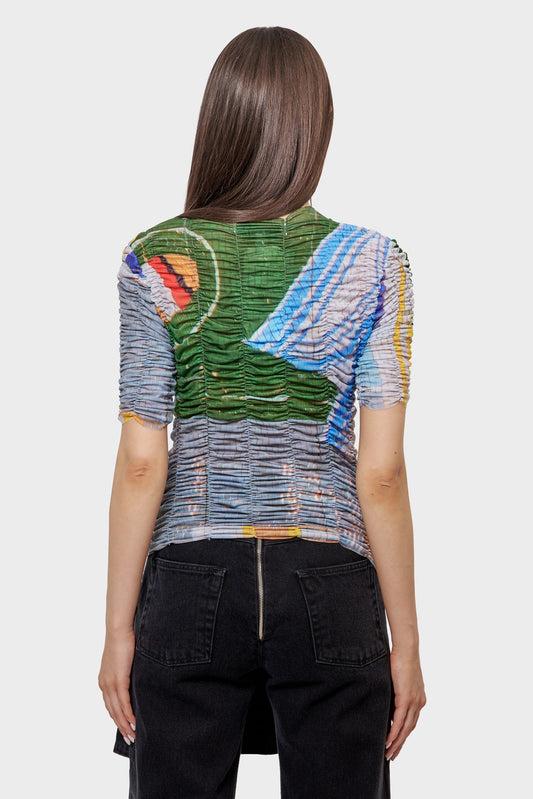 Draped Mosaic Top Multicolor