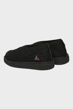 czarne buty wsuwane z grubą podeszwą i minimalistycznym logo, styl streetwear