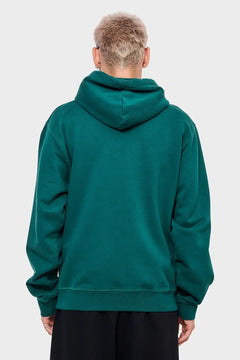 Zielona bluza z kapturem, widok z tyłu, minimalistyczny design, odzież streetwear