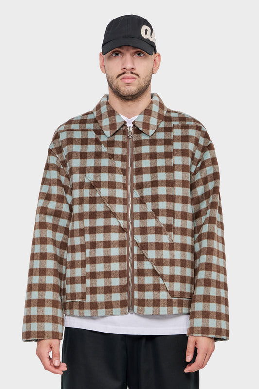 meskie#@Kurtka WOOL CHECK brązowa