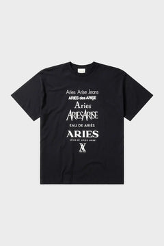 Czarna koszulka streetwear z białym nadrukiem Aries, krój unisex, modna grafika na przodzie.