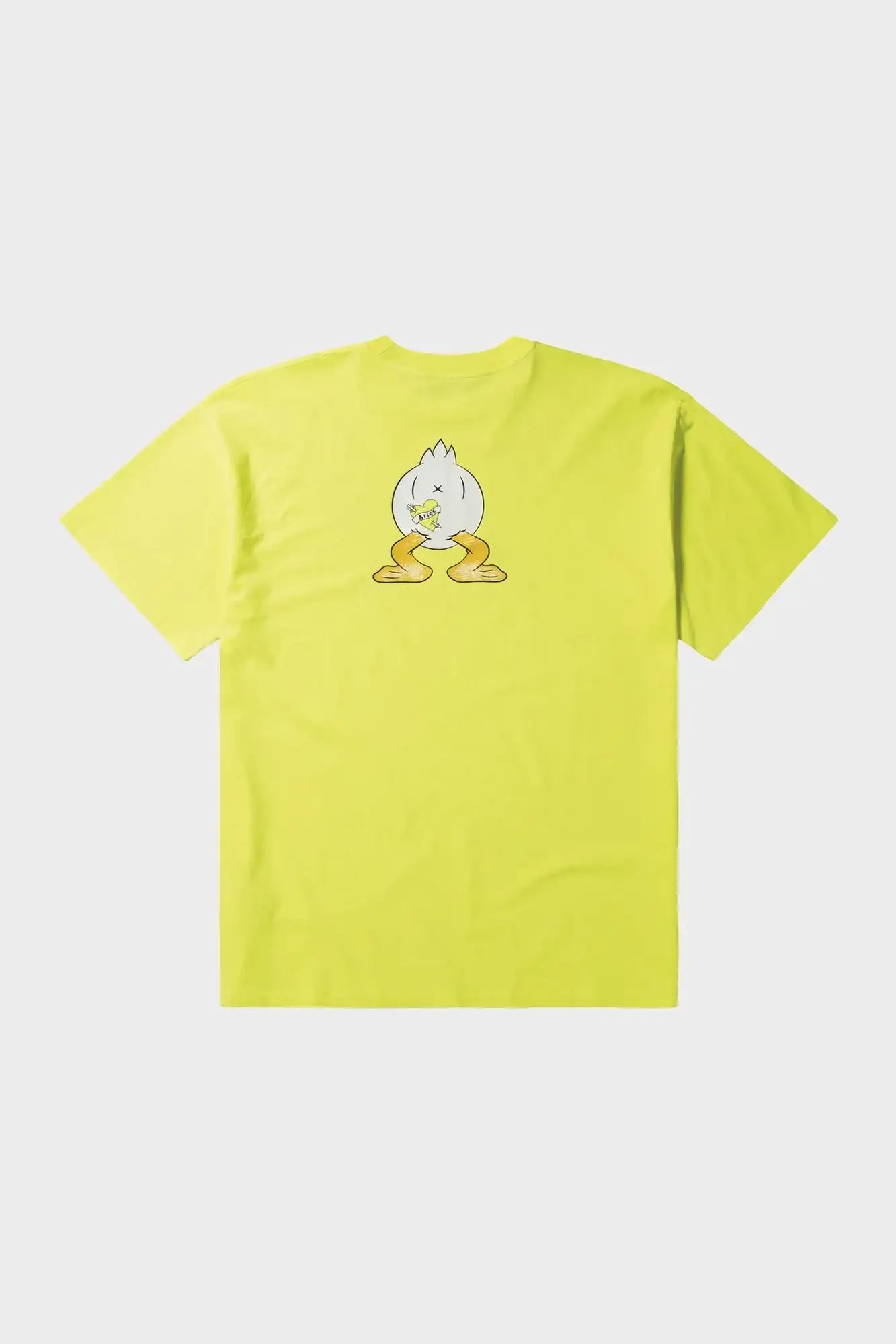 żółta koszulka z krótkim rękawem, nadruk kreskówkowy na plecach, moda streetwear