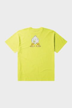 żółta koszulka z krótkim rękawem, nadruk kreskówkowy na plecach, moda streetwear