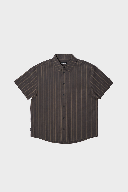 Koszula WASHED STRIPE SHORT SLEEVE SHIRT ciemno-brążowa
