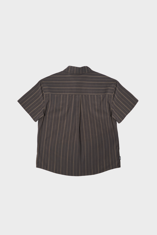 Koszula WASHED STRIPE SHORT SLEEVE SHIRT ciemno-brążowa