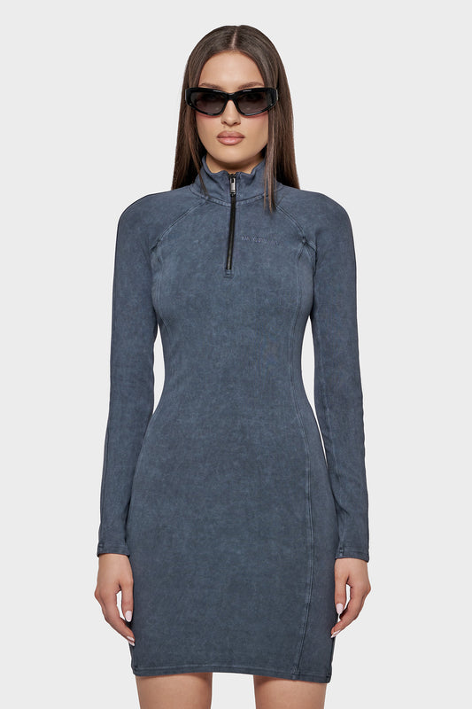 Sukienka HALF ZIP JERSEY DRESS szara