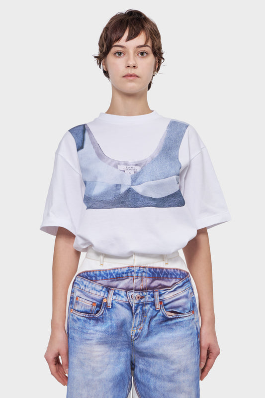 T-SHIRT WITH AUGMENTED DENIM TOP white