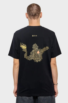 Czarna koszulka męska z nadrukiem z tyłu, motyw bambusa i japońskie znaki, streetwear